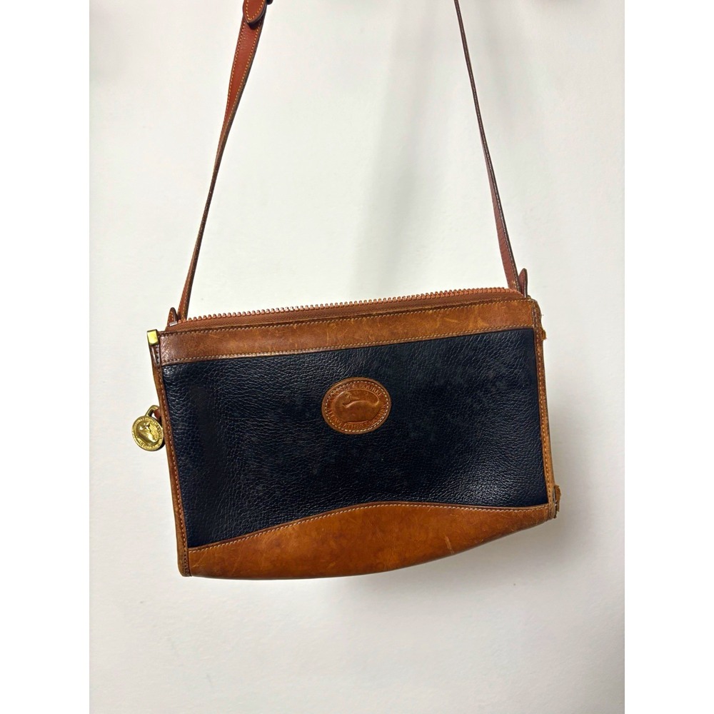 Dooney & Bourke Black Brown Pebbled Leather Small Crossbody Bag Gold Hardware